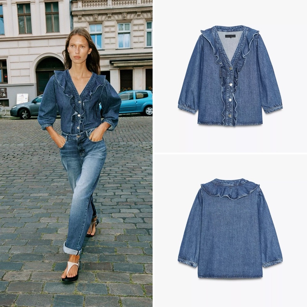 Zara Denim Ruffle Shirt